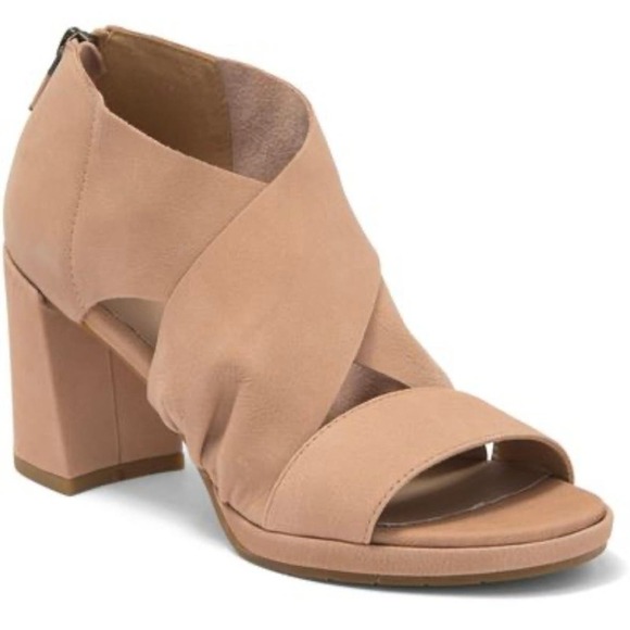 EILEEN FISHER MARLA BLOCK HEELED LEATHER SANDAL IN EARTH NUBUCK NWOB WOMEN'S 9.5 - Picture 1 of 16